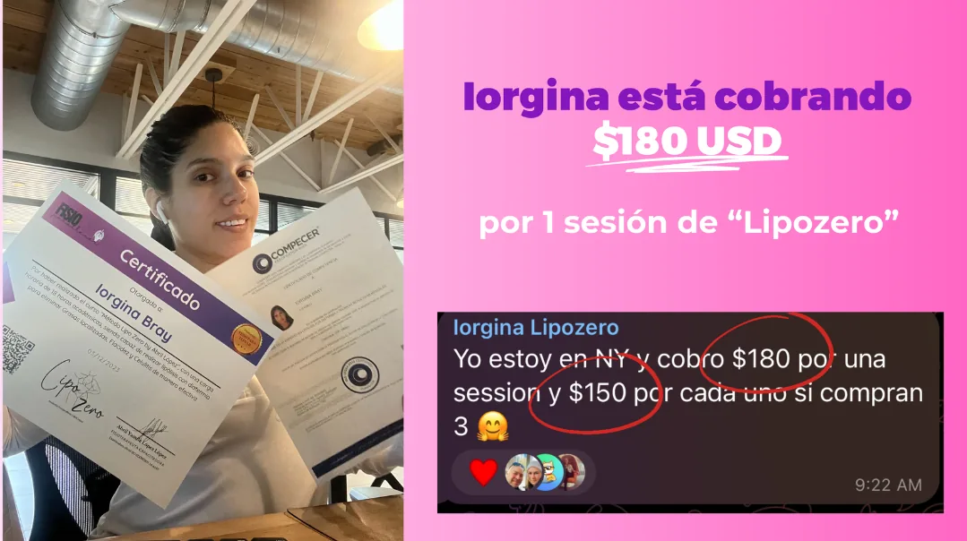 Iorgina está cobrando 180 dólares por una sesión de Lipozero